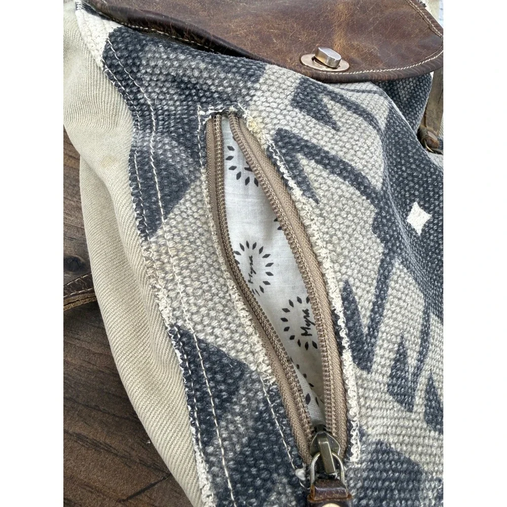 Myra Bag Felicity Backpack Upcycled Canvas Leather Rug  display picture 1